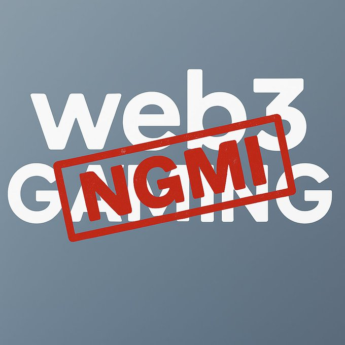 A graphic reading "web3 GAMING" in white text with a large red "NGMI" (Not Gonna Make It) stamp overlaid on top.