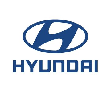 The image shows the blue Hyundai logo with its distinctive stylized "H" inside an oval, paired with the "HYUNDAI" wordmark below, directly representing the automaker mentioned in the post about Hyundai's successful test of a cross-border payment using Tether (USDT) stablecoin.