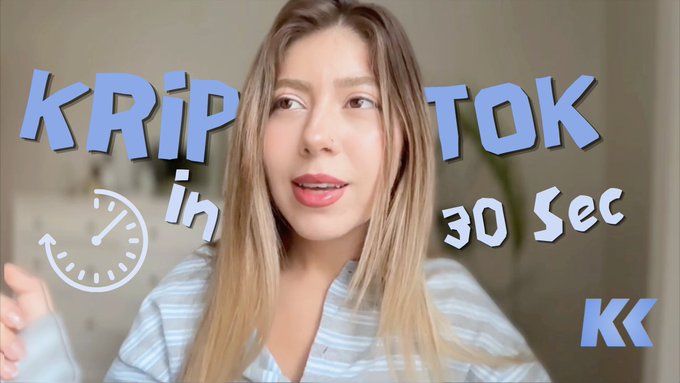 A woman speaks to the camera, with a graphic overlay reading "KRIP in 30 Sec" and "KK".