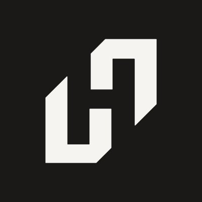 A minimalist white geometric logo resembling a stylized letter 'C' or interlocking shapes on a solid black background.