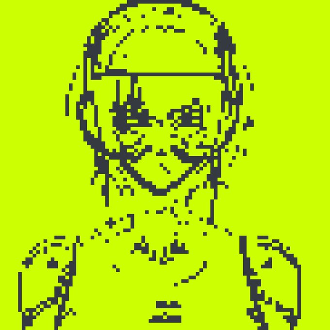 A pixel-art illustration of a smiling person wearing glasses and a beanie on a bright yellow background.