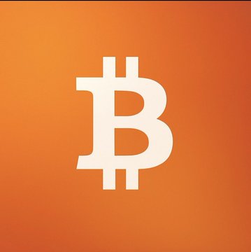 An orange gradient square icon featuring the white Bitcoin '₿' logo in the center.