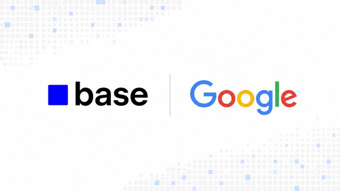 The image displays the Coinbase's Base logo alongside the Google logo, separated by a vertical divider, visually representing the post's claim that "Base will flip Google."