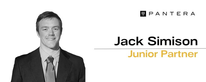 A professional headshot of a smiling man in a suit is displayed next to the Pantera logo and the text 'Jack Simison Junior Partner'.