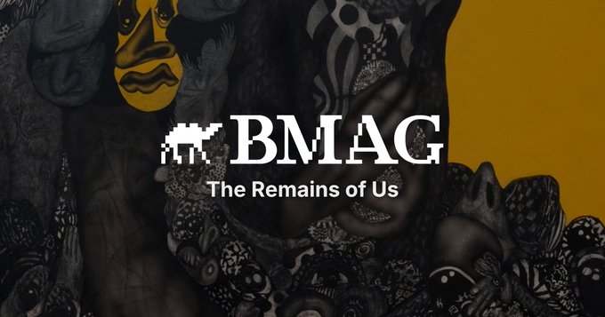 A title card reading 'BMAG - The Remains of Us' is overlaid on dark, intricate artwork featuring abstract figures and patterns against a mustard yellow background.