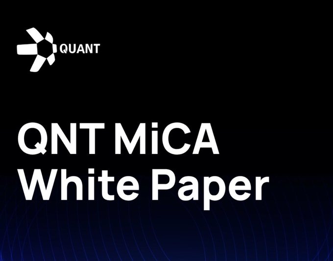 A dark banner features the QUANT (QNT) logo and text reading 'QNT MiCA White Paper' against a blue wave background.