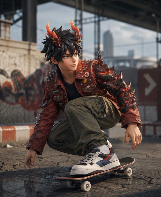 A devil‑horned skateboarder in a spiked leather jacket crouches on a board in a graffiti‑lined urban alley, with a white arrow sign visible in the background. The artwork promotes NoctixLabs, linking to the “noctixlabs.com” and “Follow and claim WL drop below” call‑to‑action in the accompanying post.