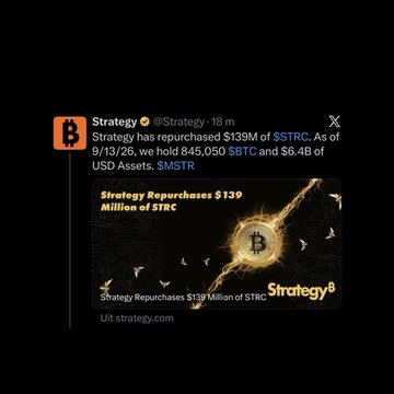 A tweet from @Strategy announces 'Strategy Repurchases $139 Million of $STRC,' noting holdings of 645,050 $BTC and $6.4B of USD Assets.
