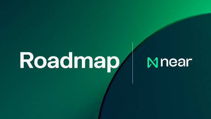 The image displays a sleek green gradient banner with the white text "Roadmap" on the left and the "NEAR" logo (with its distinctive cyan infinity-style symbol) on the right, separated by a vertical divider line.

This graphic ties into the post's narrative by visually emphasizing NEAR Protocol's forward-looking vision, reinforcing the comparison that NEAR's storytelling and strategic roadmap outshine ETH's in areas like sharding and AI integration.