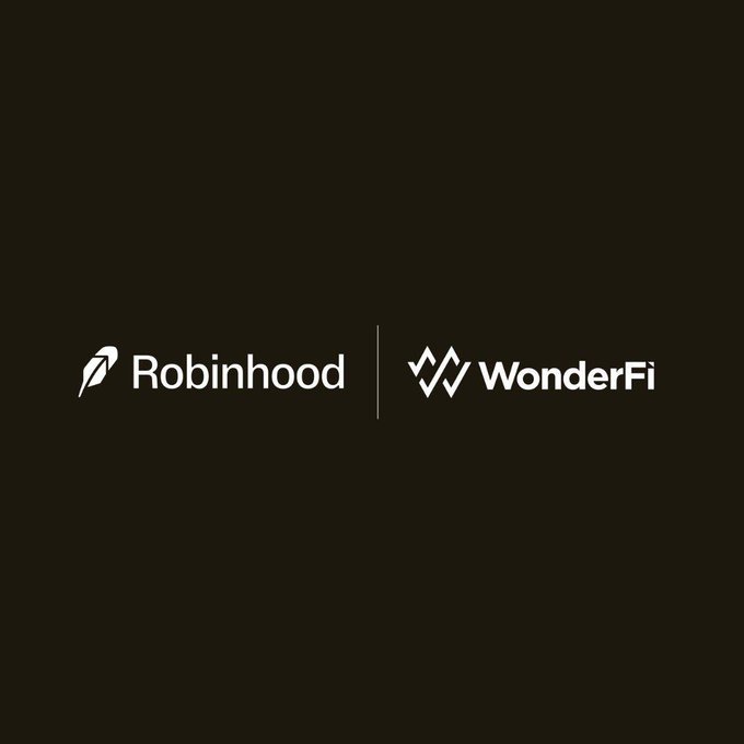 The image features a black background with two white logos side by side, one representing Robinhood and the other WonderFi. The text "LATEST: Robinhood has cleared final regulatory approval for its $180M acquisition of WonderFi in Canada." is displayed below the logos, indicating that the post is about the recent acquisition of WonderFi by Robinhood.