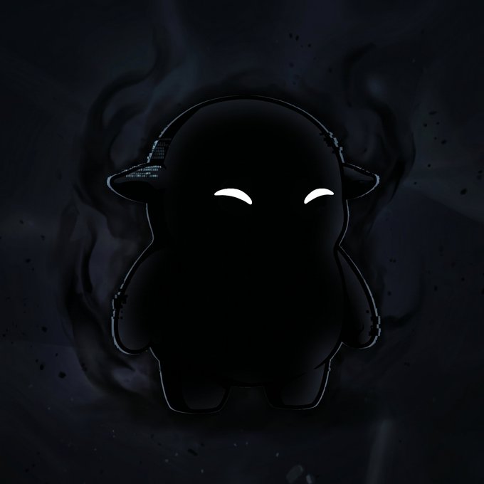 A shadowy, cartoonish "Voidling" creature with glowing white crescent eyes emerges from dark, swirling smoke, matching the mysterious NFT teaser for an upcoming mint with a surprise special drop.