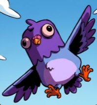 The image features a cartoon bird with purple feathers flying through the sky. The bird has large eyes and a big beak, giving it a unique appearance. It appears to be soaring above some clouds, adding depth to the scene. The text "I have bought my way onto plenty of allowlists." suggests that the bird might be involved in some sort of online gaming or streaming activity related to the game or streaming platform.