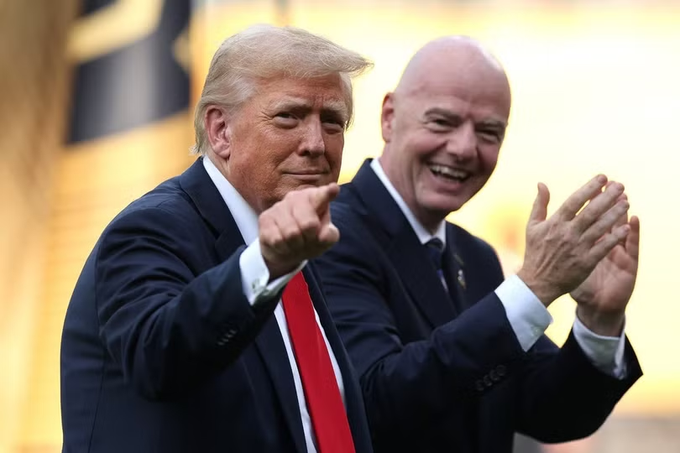 Donald Trump and Gianni Infantino are pictured together in an image used to mock Trump's perceived influence over various global sectors, from crypto to football.