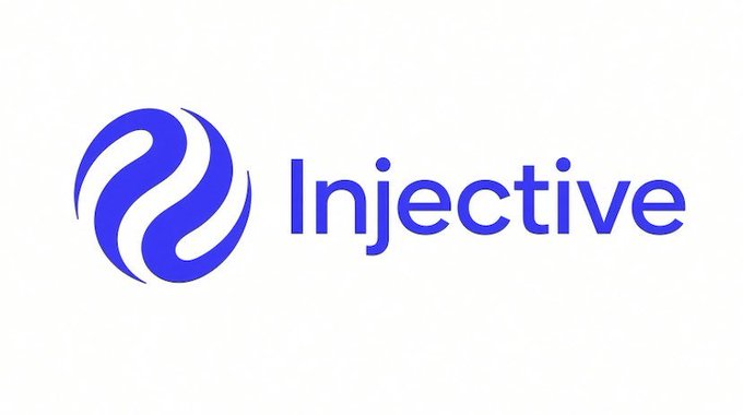 The Injective logo features a stylized blue swirling design next to the word "Injective" in matching blue text on a white background.