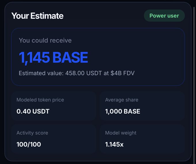 The image shows a screenshot of a computer screen displaying a list of numbers, likely representing the estimated value of a token or cryptocurrency. The text "→ Im elligible for 114.5 $BASE → Lmao just for fun check base-checker-gray.vercel.app" is present in the image. This suggests that the user might be trying to determine if they are entitled to receive the token, based on its estimated value of 114.5 USDC (United States Dollar Coin). The post appears to be a joke or humorous commentary about the estimated value of the token, as indicated by the text "→ Im elligible for 114.5 $BASE → Lmao just for fun check base-checker-gray.vercel.app".