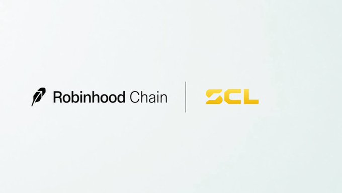 A logo graphic displaying 'Robinhood Chain' in black text next to a yellow 'SCL' logo on a light background.
