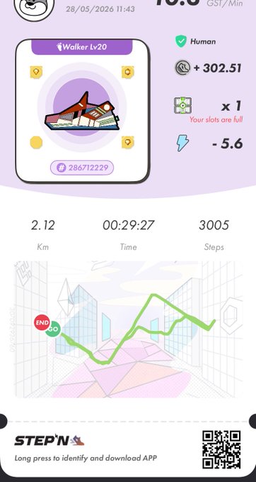 The image shows a phone screen displaying information about a fitness tracking app called "StepN". The app provides step-by-step instructions for walking, along with a map of the route and a progress bar showing the distance walked. The screen also displays a QR code that can be used to access additional content or share the app with others.