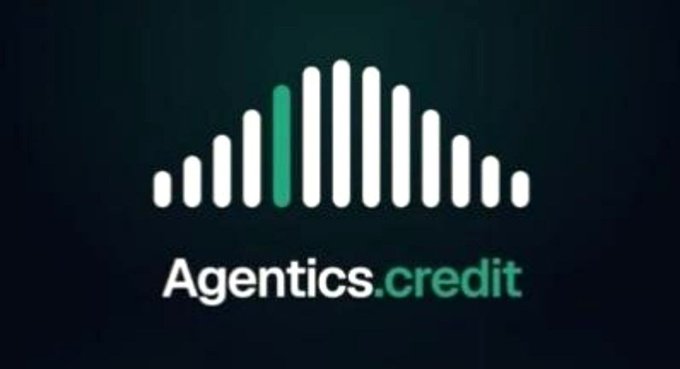 A logo for 'Agentics.credit' featuring stylized audio bars in white and green on a dark background.
