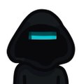 A small icon of a faceless black hoodie figure with a cyan/light blue glowing horizontal visor, resembling the character from the video game Among Us.