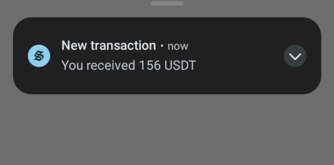 A mobile notification from Solflare displays "New transaction • now — You received 156 USDT," confirming an incoming USDT transfer to the user's Solflare wallet, likely tied to the reminder to use Solflare on Tuesday.