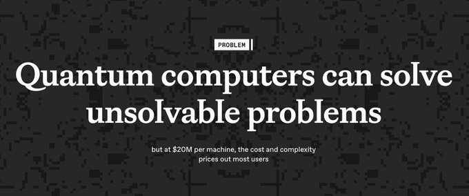The image features the text "PROBLEM: Quantum computers can solve unsolvable problems, but at $20M per machine, the cost and complexity prices out most users," which ties into the post's discussion of @quipnetwork avoiding hard forks by using optimization problems instead of mining, highlighting how advanced computational methods can reshape blockchain consensus.