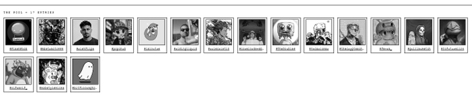 A black-and-white display of The Pixel - L1 Entries featuring character portraits including Messi, a ghost, and various anime/fantasy figures arranged in two rows.