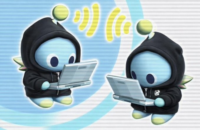 Two cute blue creatures with hoodies and laptops are shown, representing "members" connecting online.