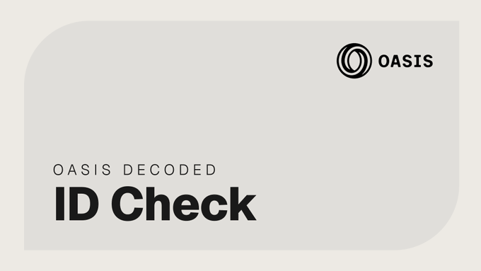 A clean, minimalist banner displaying the OASIS logo with the text 'OASIS DECODED' and 'ID Check' on a light gray background.