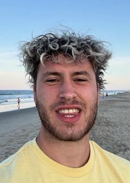 A smiling young man with curly blonde-tipped hair takes a selfie at the beach, with the ocean and a few distant beachgoers visible behind him. The casual, sunny vibe of the photo matches the "all in" enthusiasm of the post, in which ThreadGuy (the man pictured) announces he's selling everything to go all in on $ZEC (Zcash).