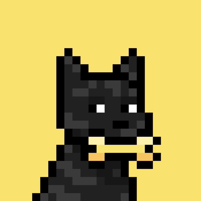 Pixel art of a black cat-like figure on a yellow background.