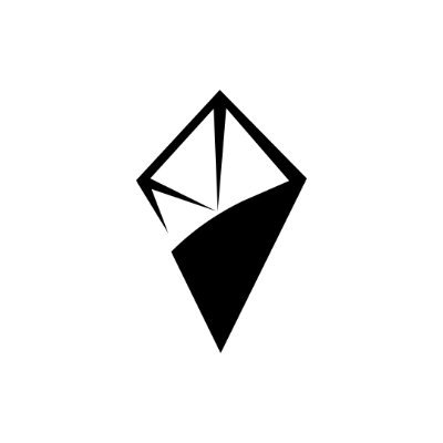 A simple black and white logo featuring a geometric origami-style design on a light gray background.