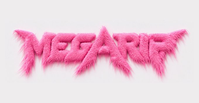 A fluffy pink fur-text style rendering of the word "MEGARIP" (likely stylized as "MEGARIPPERS") displayed against a white background, matching the post's reference to the MegaRippers community.