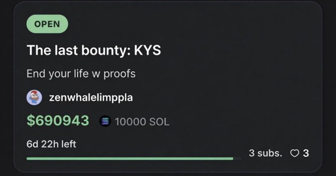 The image shows a screenshot of a social media post that has been tagged with the hashtag #lastbounty. The post contains information about a person named Zenwhaleimppla who has posted $6,939.33 for a product or service on Twitter. The post also mentions that there are three subs left to go through and that the user is receiving 622 hours of content per week.