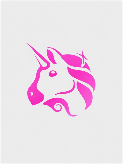 A stylized pink unicorn head logo, the iconic symbol of Uniswap, set against a light background. The image visually represents the brand referenced in the post about Uniswap's record-breaking monthly trading volume exceeding $70 billion.