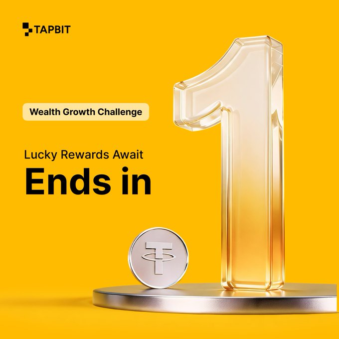 A promotional graphic for 'TAPBIT' advertising a 'Wealth Growth Challenge' with a 3D number 1 and a cryptocurrency coin.