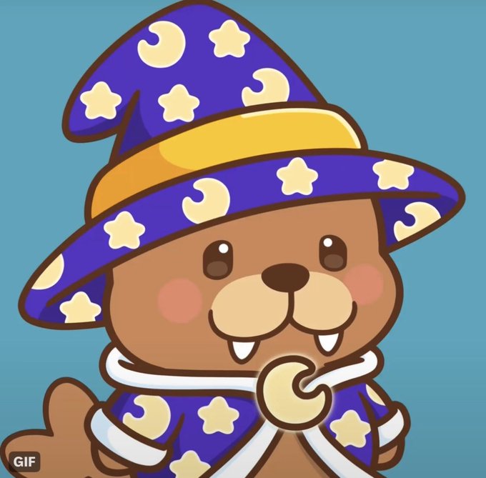 A cartoon groundhog wearing a blue wizard hat and robes adorned with yellow stars and crescent moons, with a 'GIF' watermark in the corner.