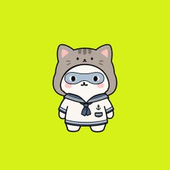 A cute cartoon cat mascot dressed in a gray hoodie and sailor uniform with an anchor emblem stands against a bright lime green background, representing one of the 3,333 Rangers unveiled from the $GLOOB NFT collection on OpenSea.
