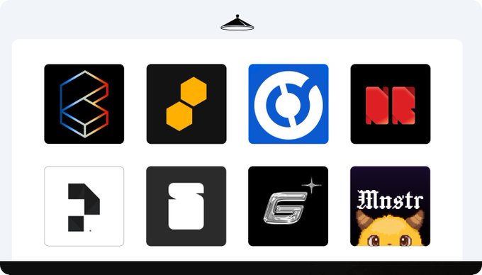 The image displays a grid of eight app icons for various trading card and collectible platforms, including Slabzapp, Collector Crypt, Phygitals, Beezie, Courtyard, Mnstr, Gacha Game, and NextRare. It relates to the post by visually representing the featured companies in a poll asking users to pick their favorite way to buy TCGs (trading card games).
