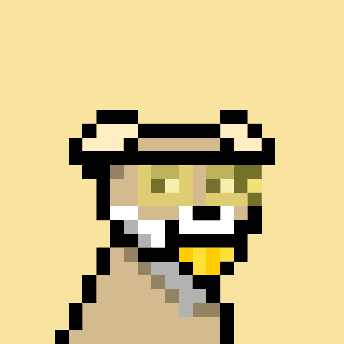 Pixel art portrait of a tan dog character with pointy ears and a stern expression, outlined in black against a pale yellow background, representing Doginal Dog #4260 from the @doginaldogs NFT collection.