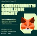 A thumbnail for a 'Community Builder Night' event titled 'Beyond the Hype: Real-World Impact of Web3 Journeys' taking place in Alpra, Nigeria on August 28.