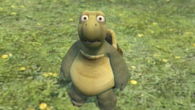 A startled cartoon turtle stands upright on a grassy field, looking wide-eyed and frozen in place, humorously reflecting the "deer in headlights" reaction many investors likely have to the bold $2.5 million IBIT call bet mentioned in the post.