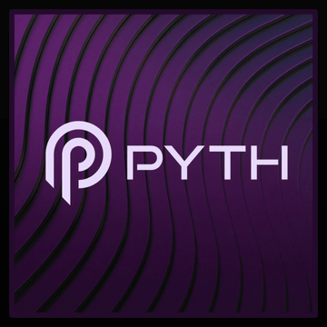 The image features the Pyth Network logo and name on a purple background with wavy line designs. It relates to the post by visually representing Pyth Network, the company whose DAO has committed all revenue from Pyth products to purchasing $PYTH tokens on the open market.