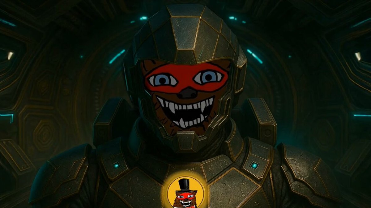 "The bear has a red mask."