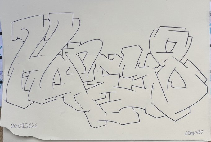 A hand-drawn graffiti-style sketch of the words '420% APE' in block letters, dated '20.03.2026' in the bottom left corner and signed 'LUIGI493' in the bottom right.
