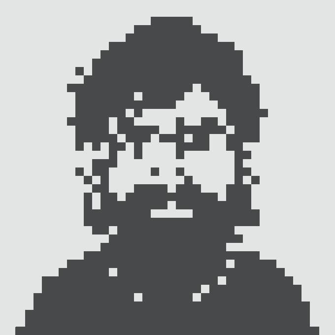 A pixelated, dark blue silhouette of a person with a blurred face composed of blocky pixels, visually echoing the post's theme of human identity becoming increasingly pixelated and distorted. The image uses a digital mosaic style where most features are obscured by solid blocks, leaving only rough outlines of facial elements like eyes and a mouth barely discernible.
