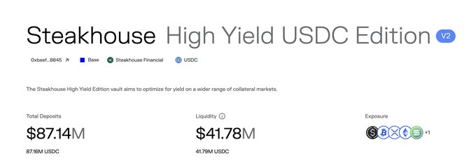 The image shows a screenshot of a website called Steakhouse High Yield USBDC Edition with its main focus being on high yield usdc. It appears that someone has already deposited 90 million into the coinbase, which is a popular cryptocurrency exchange platform. The user who made the deposit is sharing their excitement about earning interest from this investment. There are also other users in the image showing coins they have earned interest on or have recently made transactions with Steakhouse. This suggests that there is an active community and engagement surrounding the coinbase, as evidenced by the post being shared across various social media platforms like Instagram, Facebook, Twitter, and LinkedIn. The post also mentions a high yield product on the Coinbase platform, which could further encourage users to invest in this particular cryptocurrency exchange.