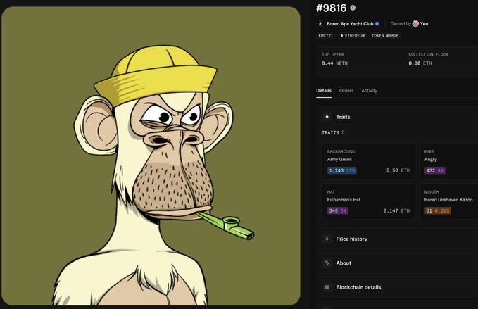 The image features a cartoon monkey wearing a yellow hat, holding a green object (possibly a toothbrush) with its mouth open. The monkey appears to be making an angry face while looking at the camera. In the background of the image, there is text that reads "Every time I add a new Ape @RidazLp2 jumps in with his wrong background". This suggests that the post might have been made by someone named @RidazLp2 who has added a new character to the cartoon monkey's collection.