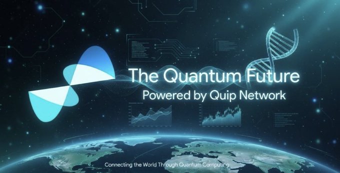 The image features a logo for Quip Network that has been updated with a new design. The old logo was replaced by a blue bow, which now reads "The Quantum Future" above a globe. Below this, there are two lines of text that say "Connecting the World Through Quantum Company". This change in the logo suggests that Quip Network is undergoing a repositioning or rebranding, possibly to emphasize their focus on quantum technology and its potential applications for the future.

The image also includes various elements related to the concept of the Quantum Future, such as a globe representing the interconnectedness of the world through the use of quantum technology. Additionally, there are two blue bows in different sizes positioned above the globe, symbolizing the connection between the Quantum Future and Quip Network's identity refresh.