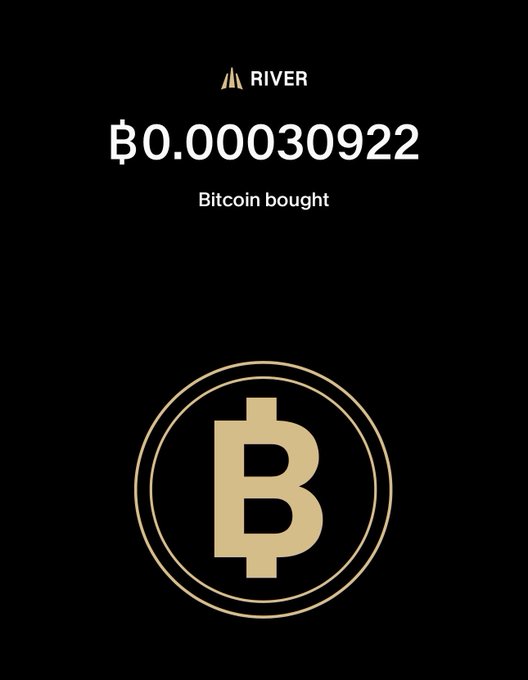 A dark-themed screenshot from the River app confirms a Bitcoin purchase of ₿ 0.00030922, stamped with the River logo and a gold Bitcoin emblem—visually reinforcing the post's call to action to "smash buy" and reject the bears.