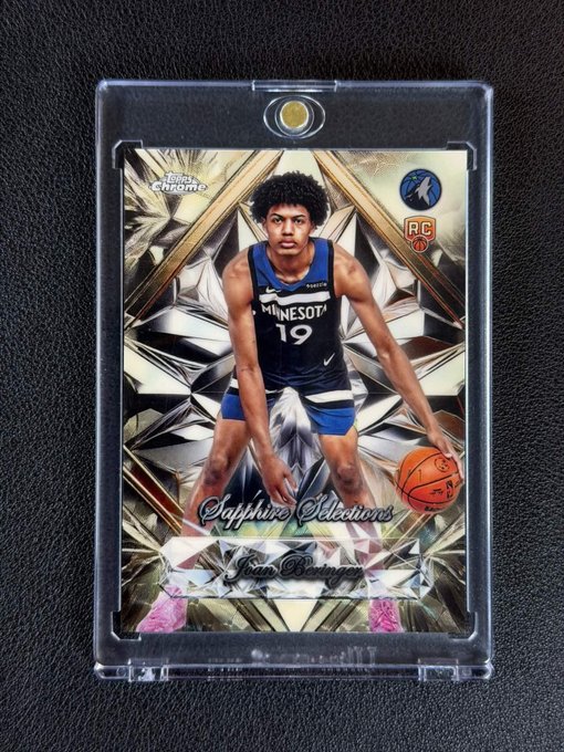 A basketball trading card encased in a protective sleeve, featuring a Topps Chrome Sapphire Selections Rookie Card (RC) of Joan Beringer #19 in his Minnesota Timberwolves uniform, with the caption noting it's a 1/1 Superfractor—a uniquely numbered, one-of-a-kind parallel variation of the card.